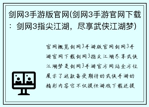剑网3手游版官网(剑网3手游官网下载：剑网3指尖江湖，尽享武侠江湖梦)